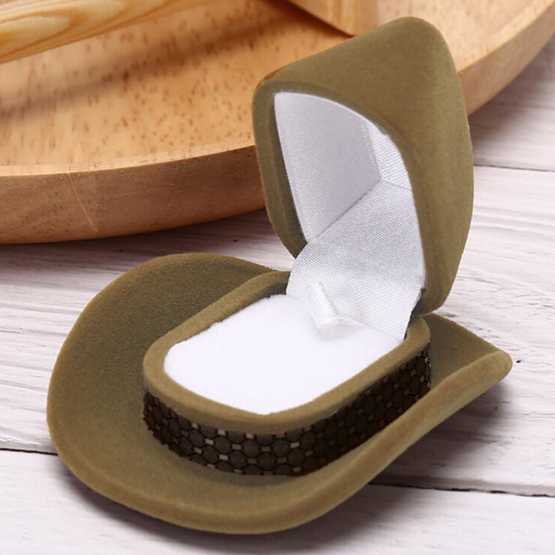Ковбойская шляпа форма бархат дисплей подарочная коробка ювелирные изделия футляр для ожерелья серьги кольцо