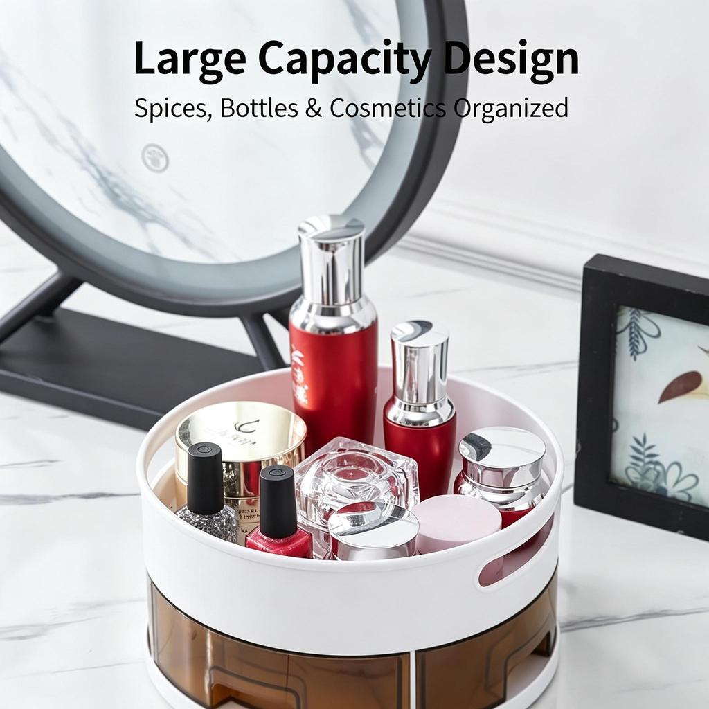 2‑Tier Rotating Spice Storage Tray, Countertop Condiment Organizer