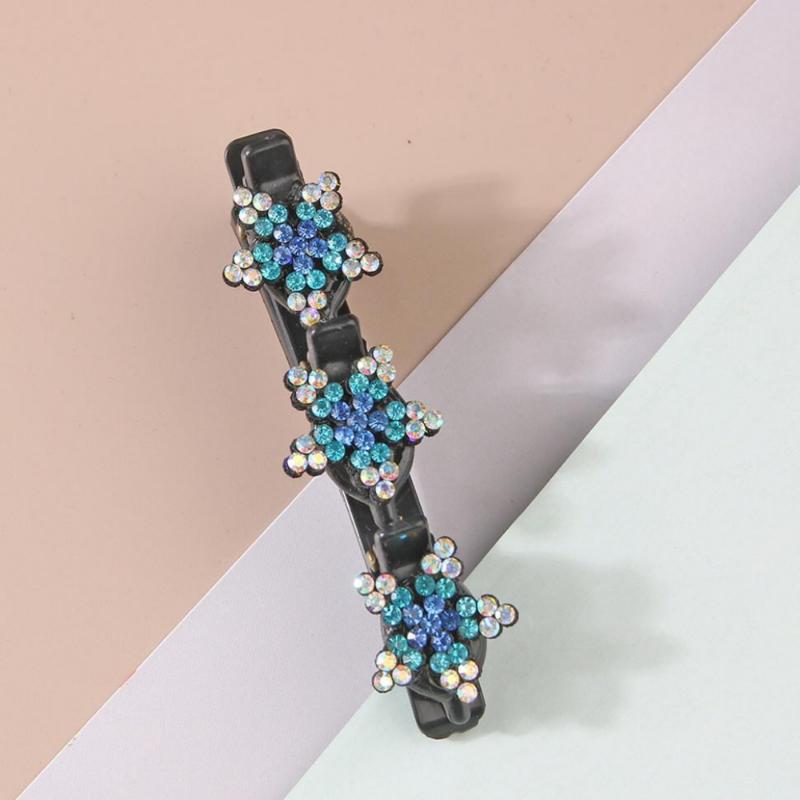 4pcs Sparkling Crystal Stone Braided Hair Clips Women Satin Fabric Hair Clips,Rsvelte Braided Hair Clip with 3 Small Clips, Multi Clip Hair Barrette