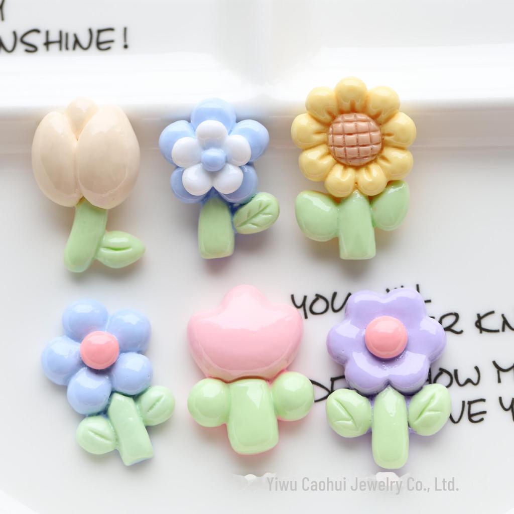 Bright Tulip & Sunflower DIY Jewelry Accessories Set with Cream Glue and Resin Hairpins and Rings