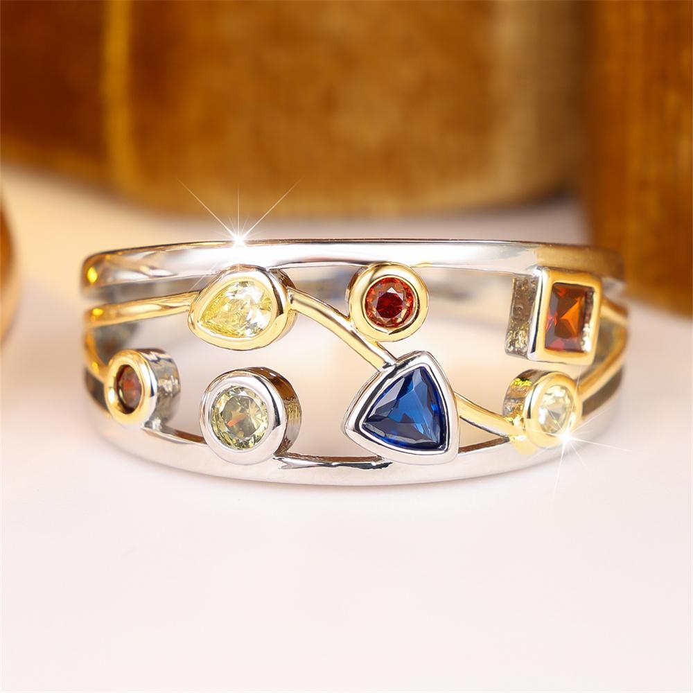 Multicolor Zircon Geometric Crystal Small Stone Rings For Women Vintage Silver Color Engagement Bands Wedding Jewelry Accessory