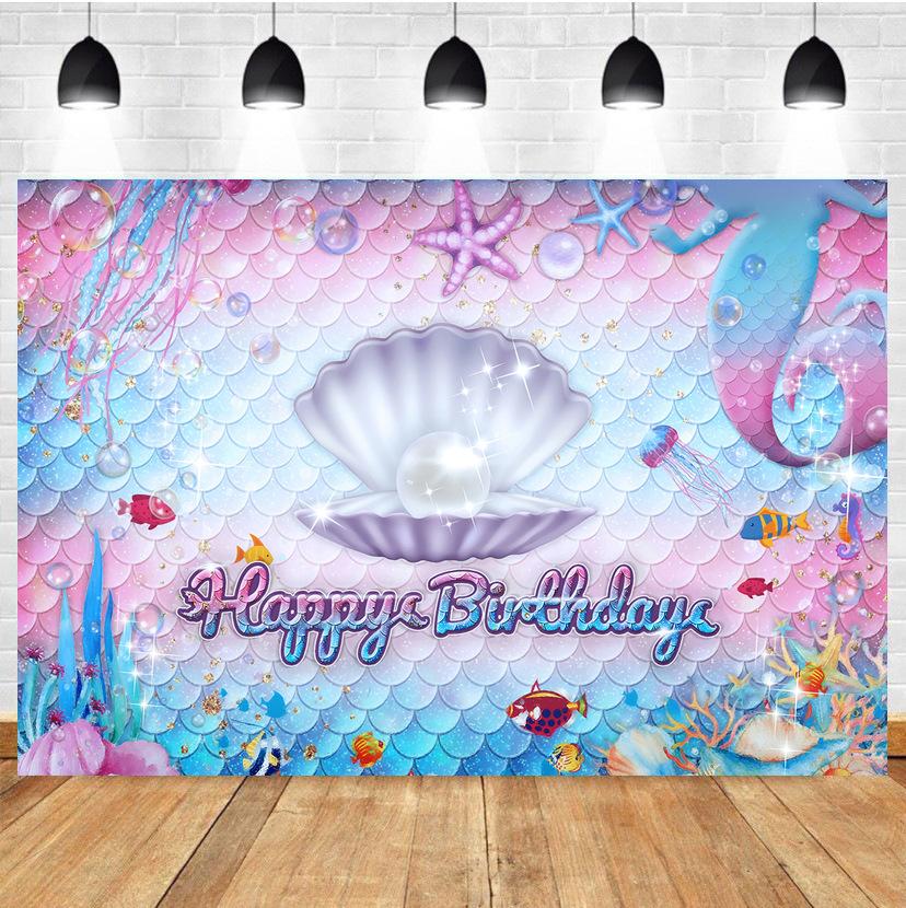 Mermaid Birthday Party Decorations Tableware Set Paper Cups Plates Tablecloth Backdrop Birthday Theme Event Supplies For Kids