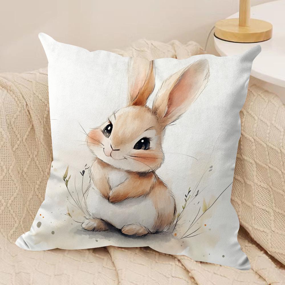 Cute Retro Bunny Cushion Cover Soft Plush Fabric DoubleSided Printed Cushion Covers for All Seasons Modern HomeDecor Gift