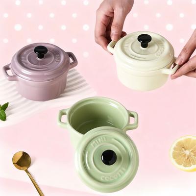 Керамическая миска для варки яиц на пару с крышкой и двойными ручками, бытовая водонепроницаемая кастрюля для тушения, миска для еды, десертная миска, миска для завтрака