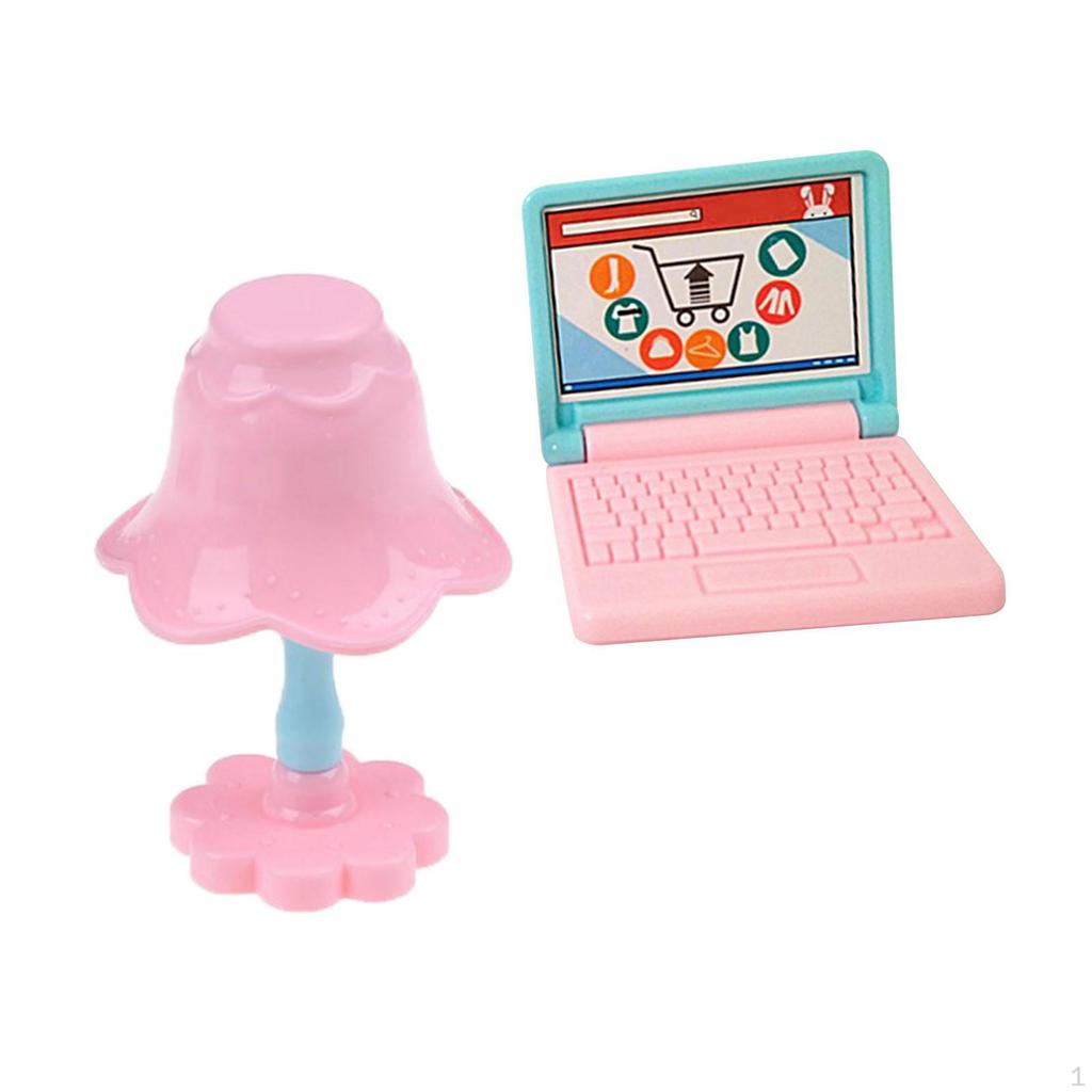 1 пакет кукольного домика, мини-сцена для ноутбука, миниатюрный компьютерный настольный светильник, набор имитаций ноутбука, складной