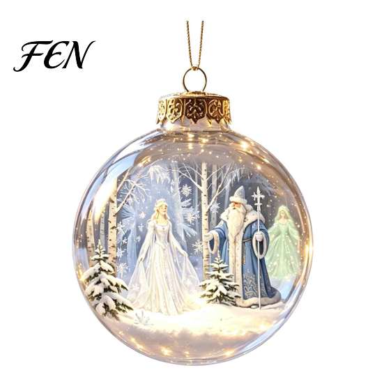 Holiday Hanging Decorations Glowing Christmas Story Ornament, Light-Up 3D Ball with Warm LED, Mini Wall Decor Scene Clear Decoration for Tree,