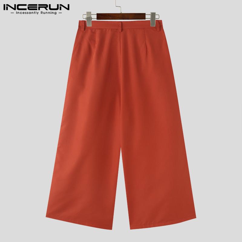 INCERUN Мужские широкие брюки на молнии, свободные длинные брюки-палаццо