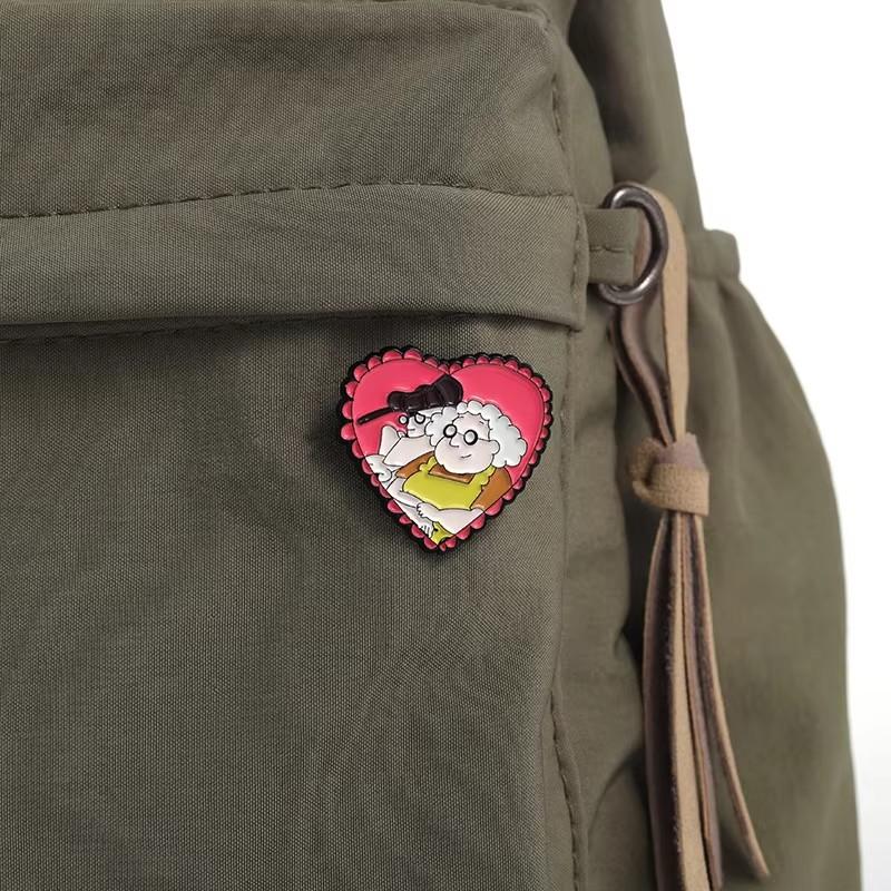 Comedy Anime Enamel Pin Custom Cartoon Character Heart Shape Metal Brooches Lapel Backpack Badge Jewelry Gift For Kids Friends