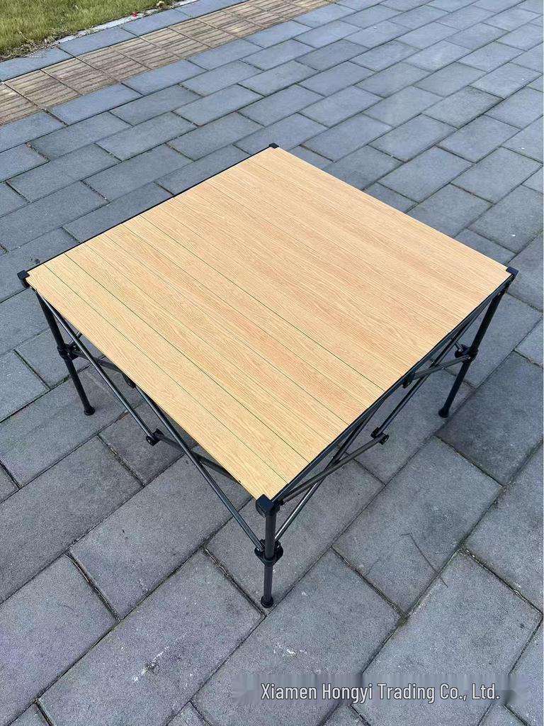 Складной алюминиевый стол Hongyi с бамбуковым узором – для улицы, с регулируемой высотой, для чая, барбекю, карточных игр, маджонга, обеда.