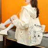 Women's Plus Size Hooded Casual Jacket Cat Pattern Casual Light Jacket Printed Plus Size Jacket