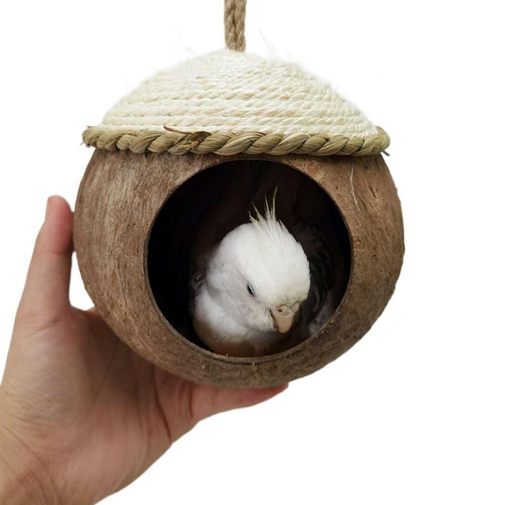 Parakeet Budgies Cage Hut Sleeping Bag Hanging Coconut Woven Straw Tent House Hammock Parrot Toy Bird Bed