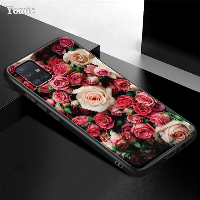 Чехол с розовым цветком для Samsung Galaxy S21 Ultra A51 A71 A52 A72 5g S20 Fe A50 A70 A41 A31 A30 A21s, черный чехол из ТПУ для телефона, капа