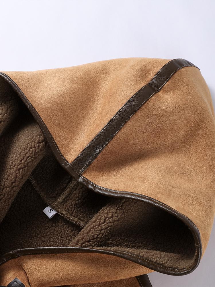 Женская двусторонняя зимняя куртка с капюшоном, на пуговицах из коровьего рога, хлопковая куртка, замшевая, из овечьей шерсти, теплая куртка, модный стиль, осень и зима