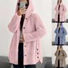 Button Hooded Jacket Plush Top Irregular Trendy Solid Color Jacket For Women Feather Coats Parkas Women'S Coat Winter Jack