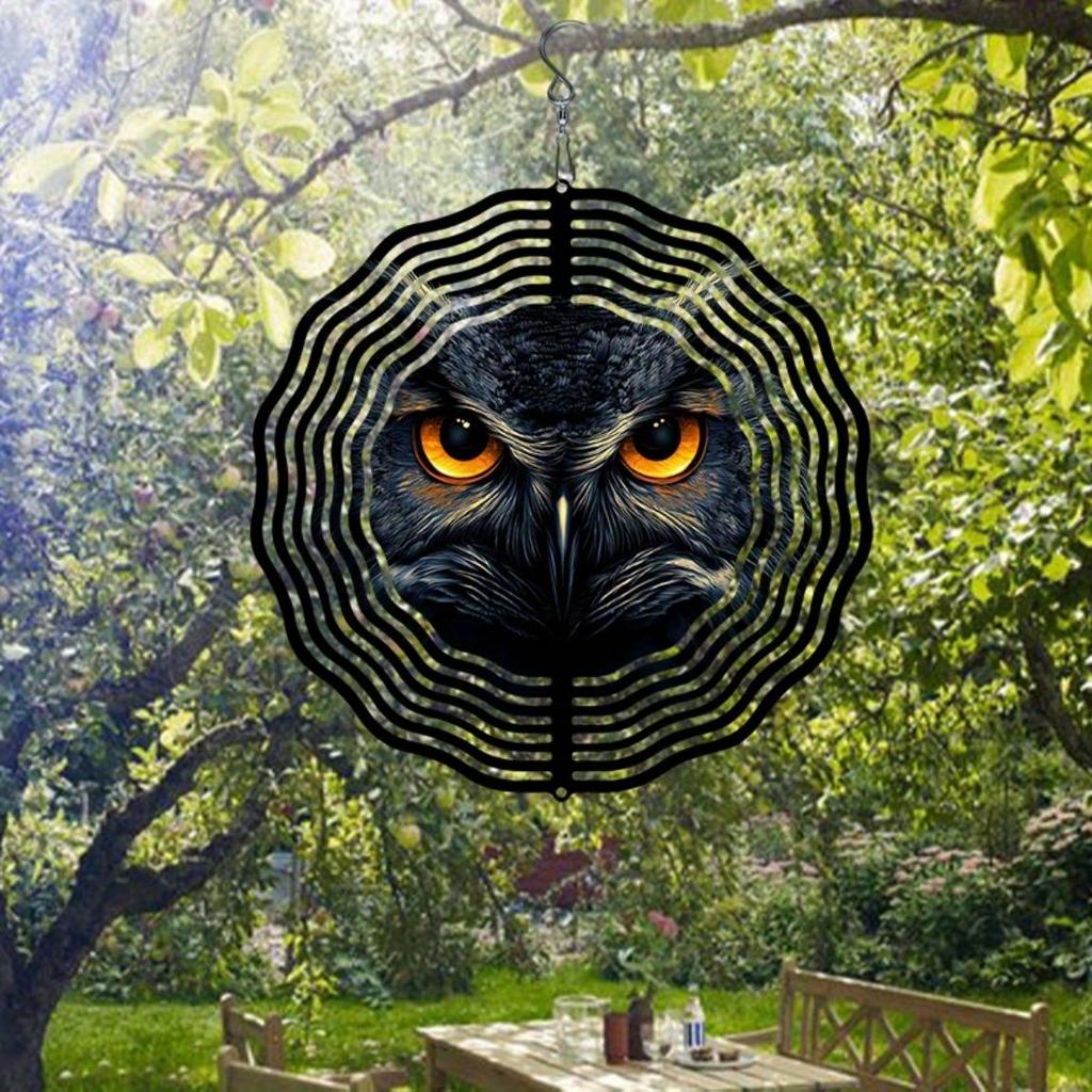 Dark Night Owl Metal Wind Spinner 3D Hanging Garden Decor No Electricity Needed Outdoor Yard Patio Decoration with Soothing Sound