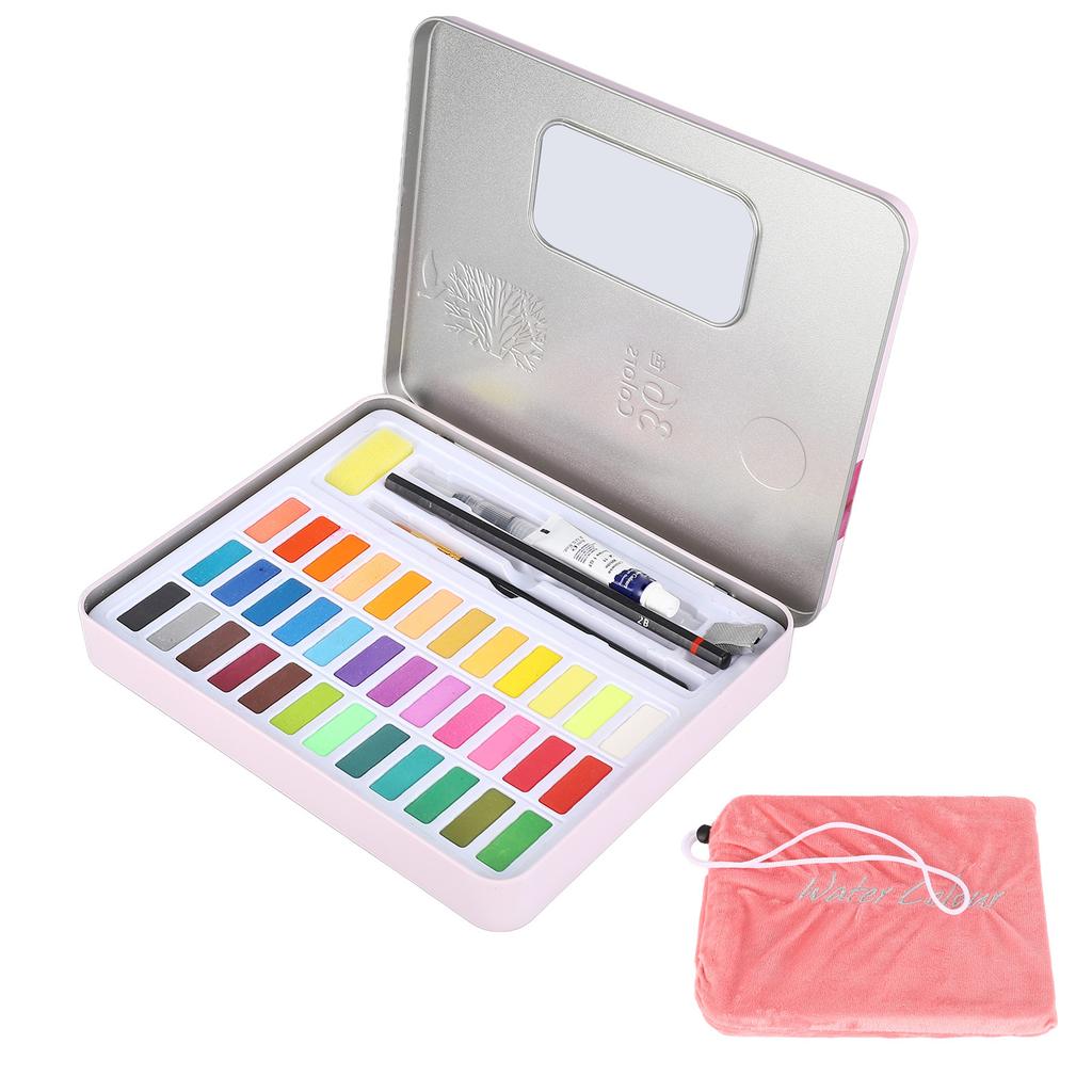 Water Color Paint 36 Bright Colors Quick Drying High Transparency Watercolor Paint Set with Pen Sponge Paper for Art