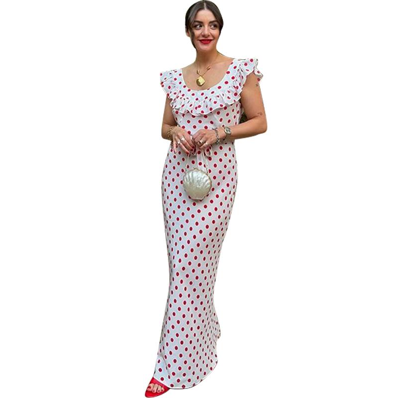 Женское платье на одно плечо с оборками в горошек, украшенное оборками, универсальный повседневный стиль, элегантное летнее платье с короткими рукавами, облегающее женское платье