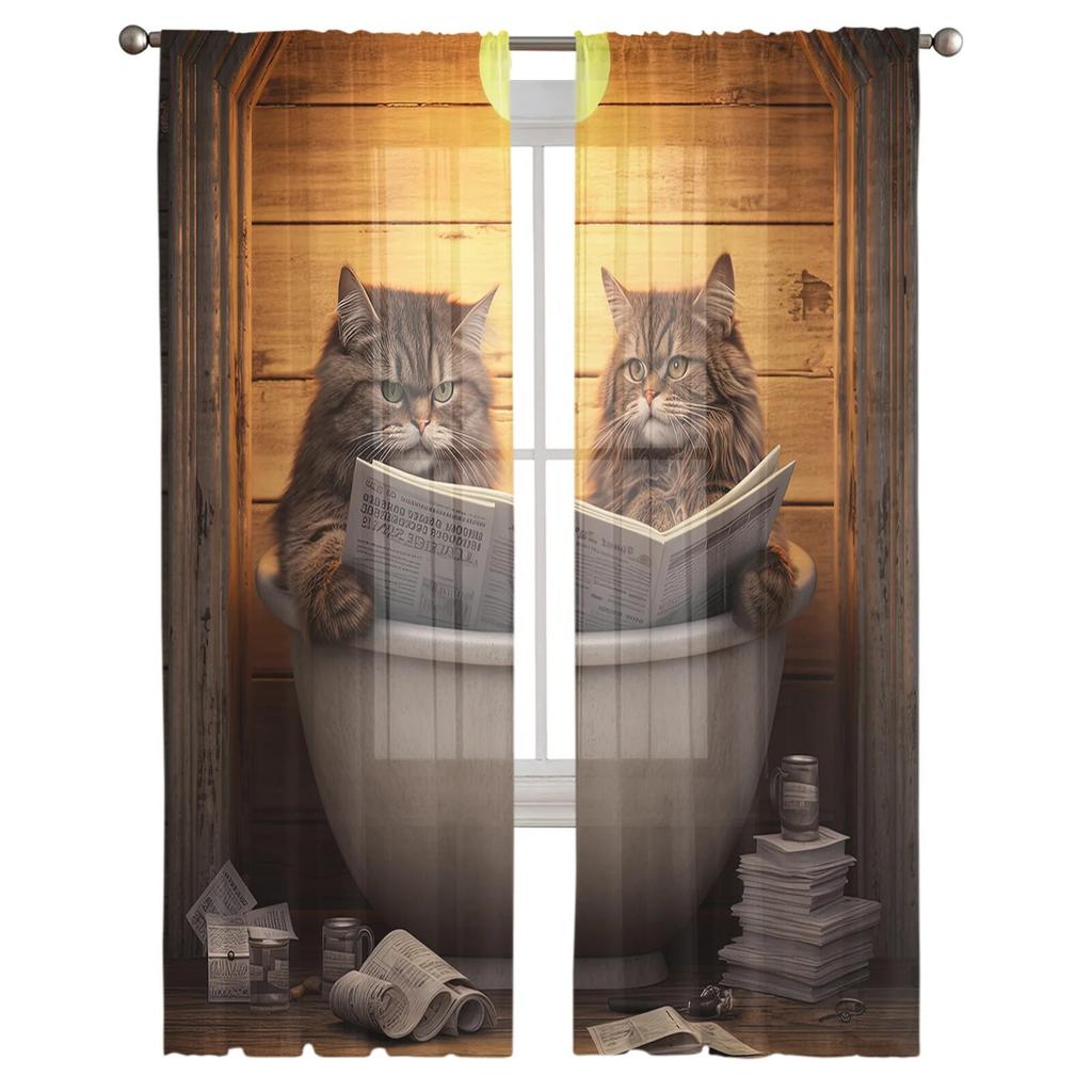 Кошка Газета Прозрачные шторы для ванной для гостиной Спальня Тюлевая занавеска для кухни Вуаль Шторы Жалюзи Панели
