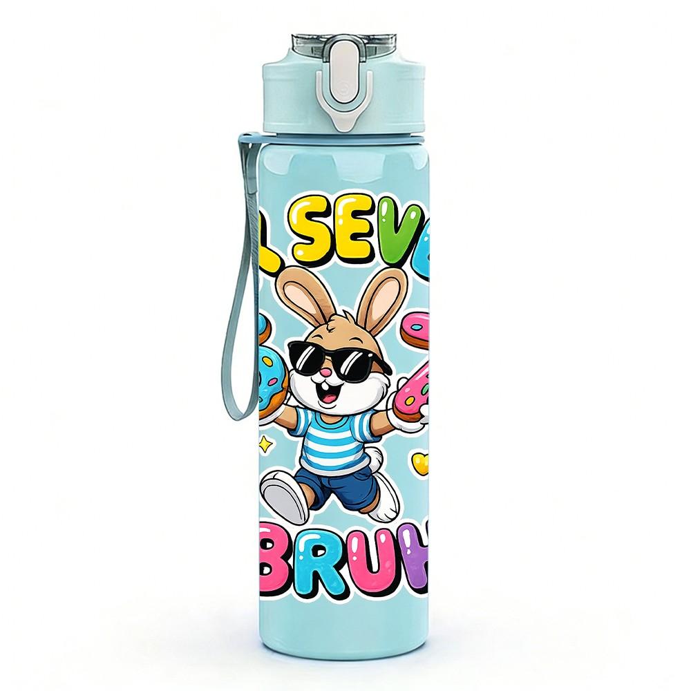 1PC Brunch Cartoon Kid Character Art 750ml Color Plastic Sports Water Bottle Leakproof Flip Straw Lid Suitable for Sports Office Home Use