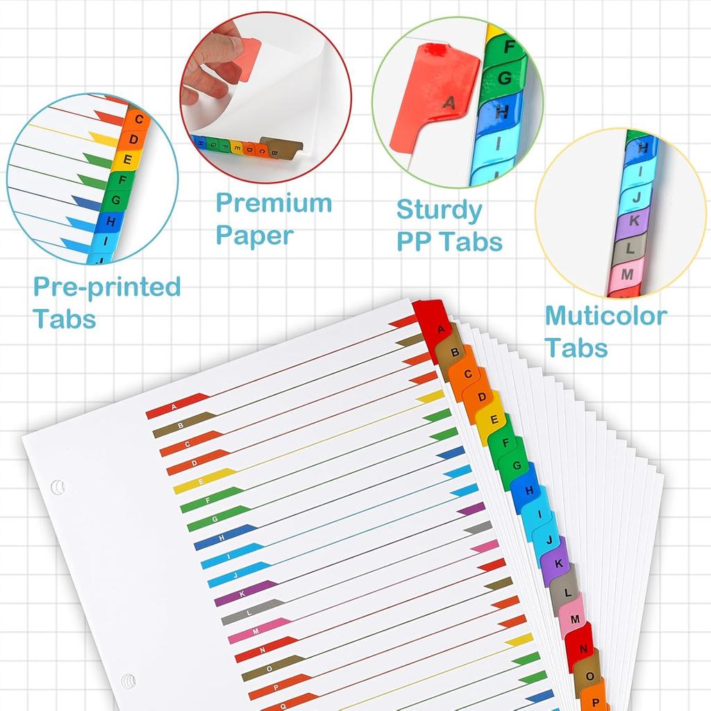 Alphabet Binder Dividers for 3 Ring Binder, COIDEA A-Z Dividers for 3 Ring Binder, Multicolor A-Z Binder Dividers with izable Table of Contents Page,