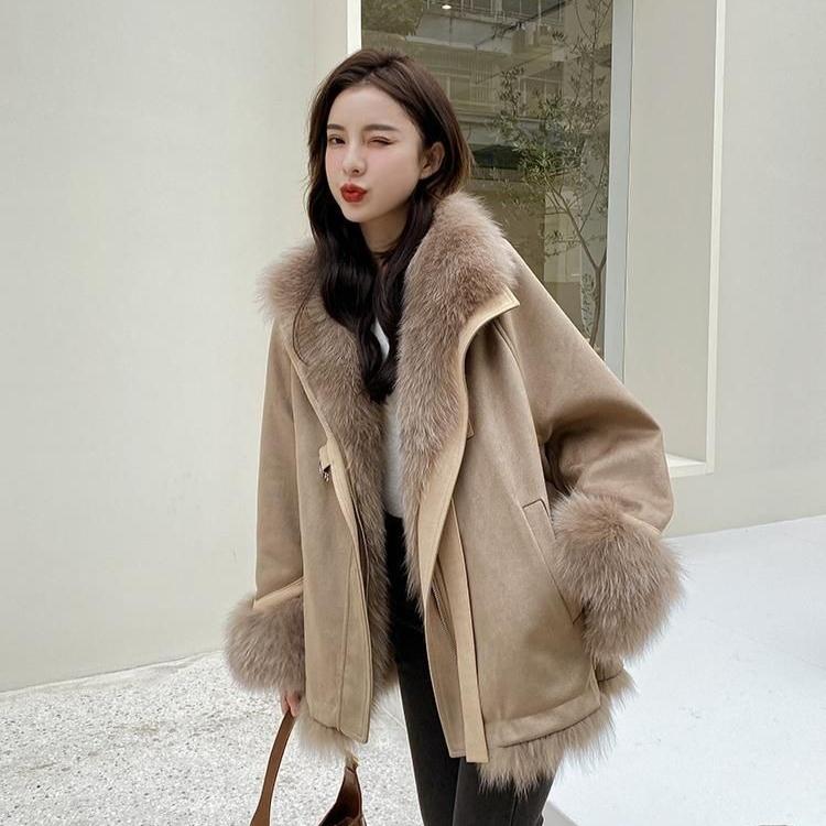 Winter Jacket Outerwear Women Long Warm Suede Parka Coat Patchwork Long Sleeve