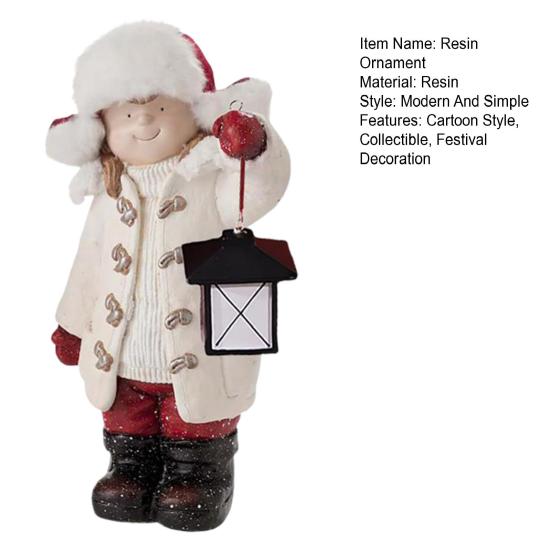 Скульптура Ребенок и Фонарь Смола Мультяшная Детская Фигурка Фестиваль Внутреннее Наружное Украшение