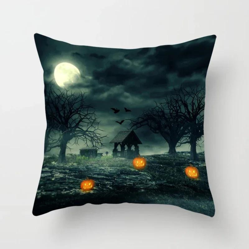 Halloween Horror Pumpkin Bat Print Pattern Cushion Cover Home Living Room Sofa Decoration Polyester Zipper Pillow