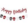 Pink Skull Halloween Happy Birthday Banner for Girl Glitter Skull Garland Banners for Pink Halloween Birthday Party Decorations