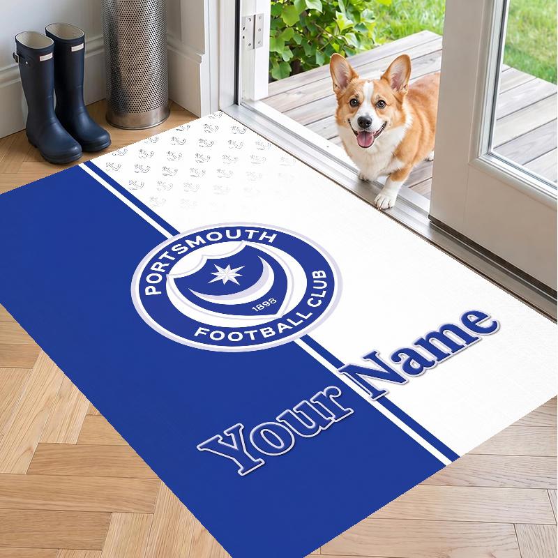 Custom Name Portsmouth FC Crystal Velvet Floor Rug Personalized Text Soft Carpet Home Decor