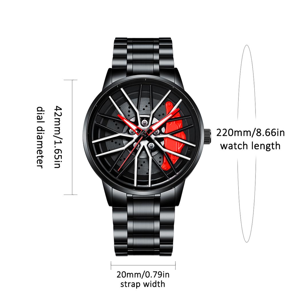 New Men's Watch 42mm Rotating Dial Car Clock Stainless Steel Strap Fashion Sports Style 3Bar Quartz Movement Casual Watches