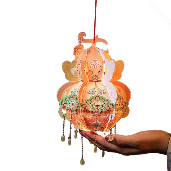 Handcrafted Calabash Lantern Handheld Chinese New Year DIY Luminous Flower Light for Mid-Autumn Festival Hanfu Cosplay Wedding Decor