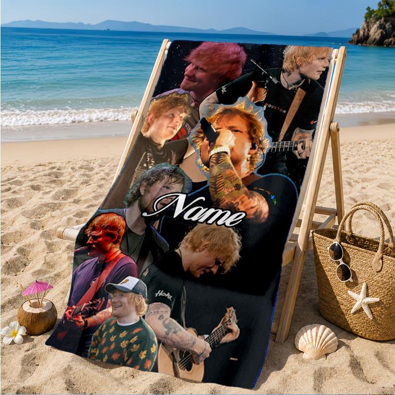 Custom Name Beach Towel Ed Sheeran Microfiber Beach Towel, Lightweight for Summer Travel, Swimming Pool Fan Birthday Gift