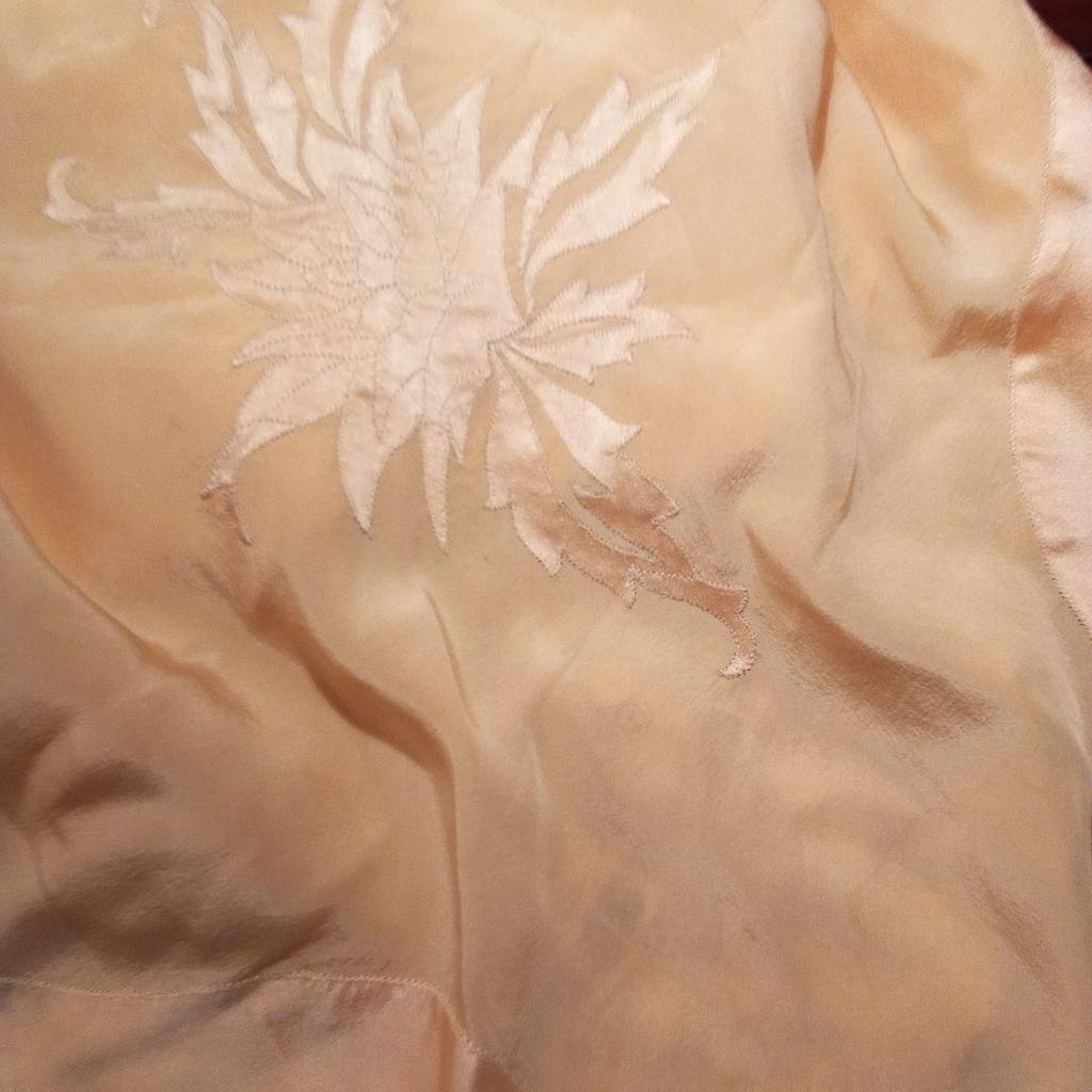 Used Vintage French Pale Pink Floral Embroidery Silk Large Stole