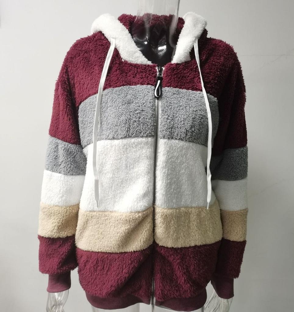 Женское зимнее пальто с капюшоном, теплая плюшевая куртка с длинными рукавами, пальто, свободные зимние топы на молнии, флисовая верхняя одежда