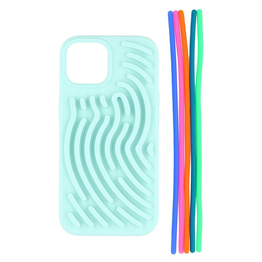 For iPhone 15 Case 3D Stress Relief DIY Colorful Bar Silicone PC Phone Cover Arc Stripe