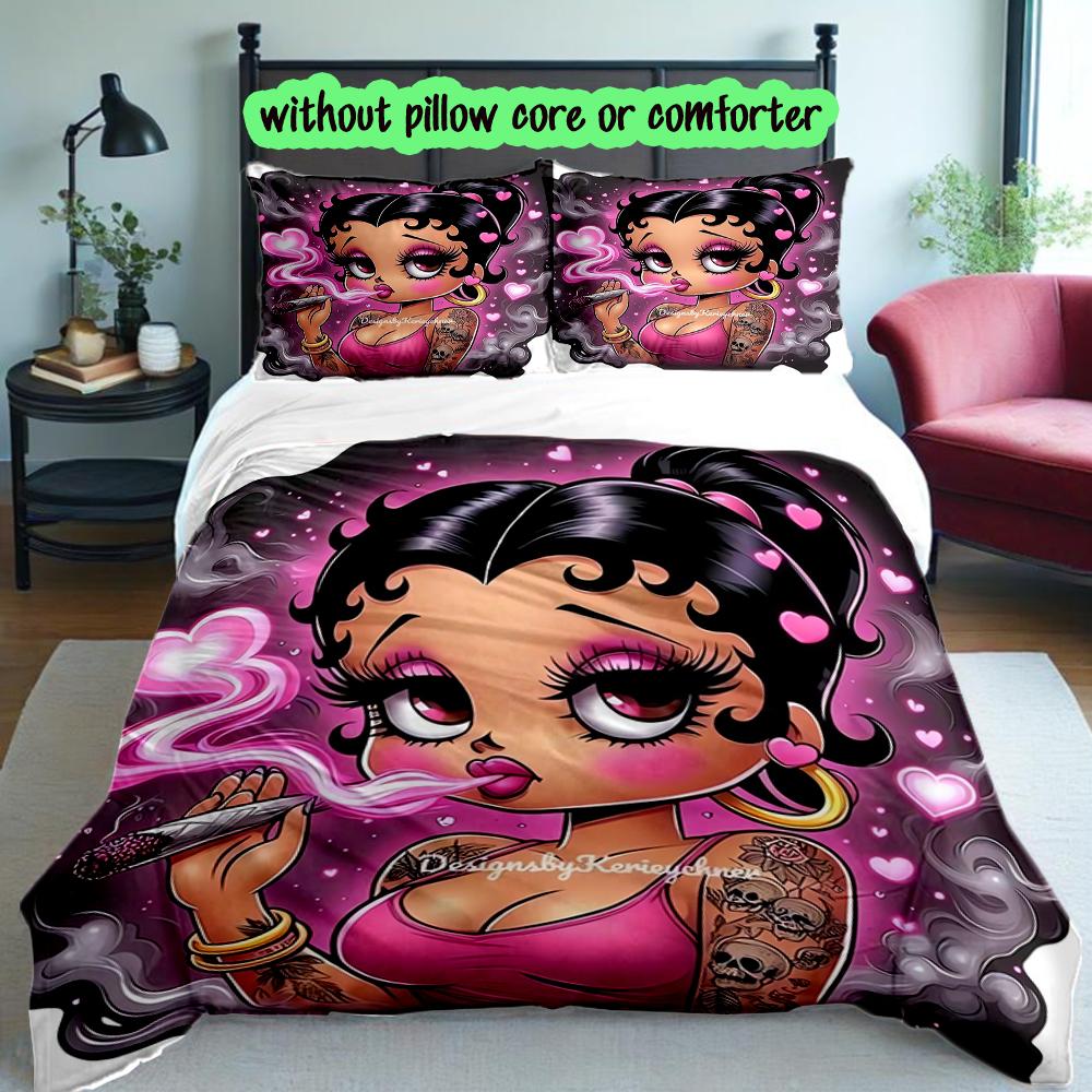 Betty Boop Duvet Cover Set - Without Core & Quilt, Lightweight Machine Washable, Anime Style Gaming Bed Set