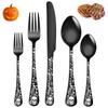 Набор столовых приборов из 5 предметов, посуда из нержавеющей стали, готическая ложка, вилка, нож, столовая посуда с рисунком черепа на Хэллоуин, западный набор столовых приборов