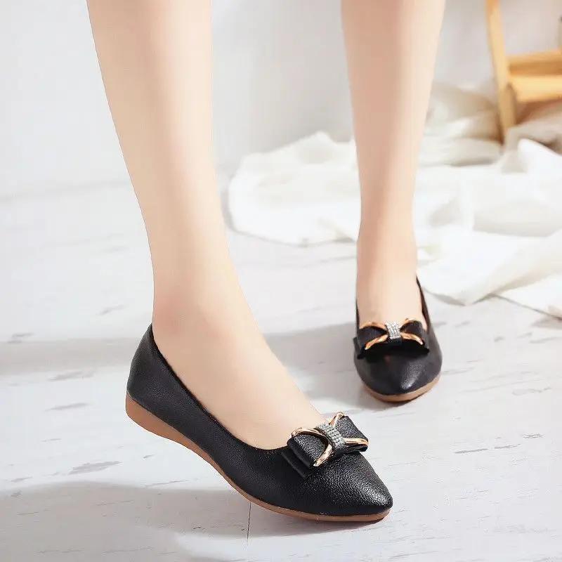 Fashion Women's Flat Shoes Low Heel Elegant Ladies Footwear Pointed Toe with Bow Chic Point Non Slip Comfortable Luxury Brand Dress On