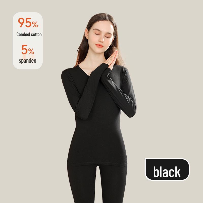 10A Антибактериальный женский приталенный комплект из чистого хлопка для осени - Базовый слой, Большой размер