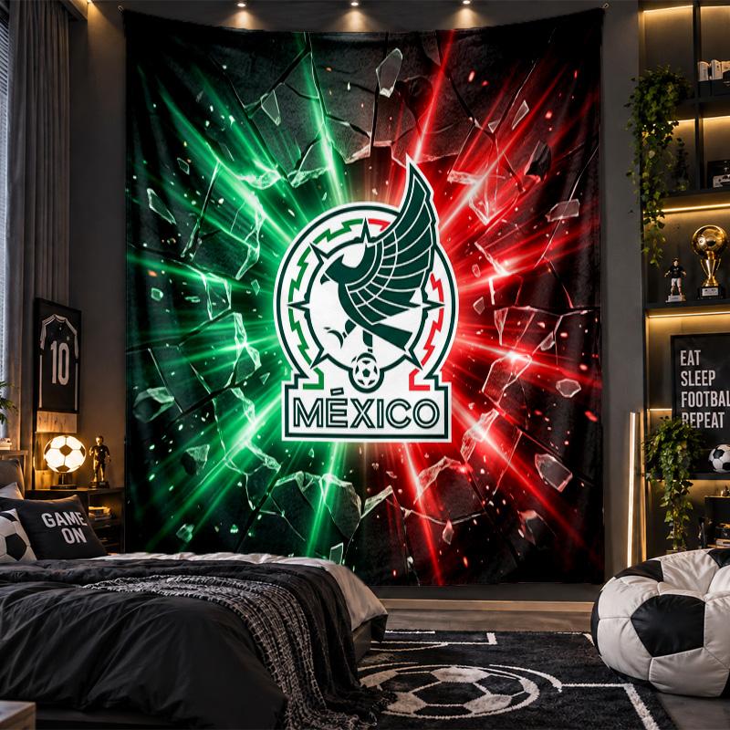 Wall Hanging Tapestry Mexico Football Print Cloth for Living Room Bedroom Home Decor