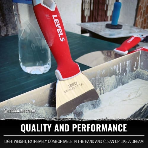 LEVEL5 15cm (6") Soft Grip Stainless Steel Drywall Joint Knife/Spatula, Professional Comfort Finishing Tool with Metal Hammer Head for Sheetrock, Zipl