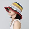Rainbow striped straw bucket hat women's summer breathable sunscreen face small sunshade sun hat beach fashion straw hat