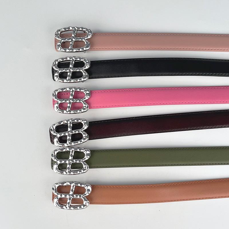 Genuine Leather Ladies' Red Belt, Cowhide Versatile, Simple and Fashionable Jeans, Decorative Belt, Rose Red