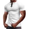 Summer Cross-border Athleisure Fashion Slim Breathable Men's Short Sleeve T-shirt European and American Men's Tie-up Henley Shir