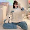 Coral Fleece Pajamas Womens Cartoon Cute Winter Fleece Thickened 2 Piece Set Flannel Loungewear Pullover and Pants