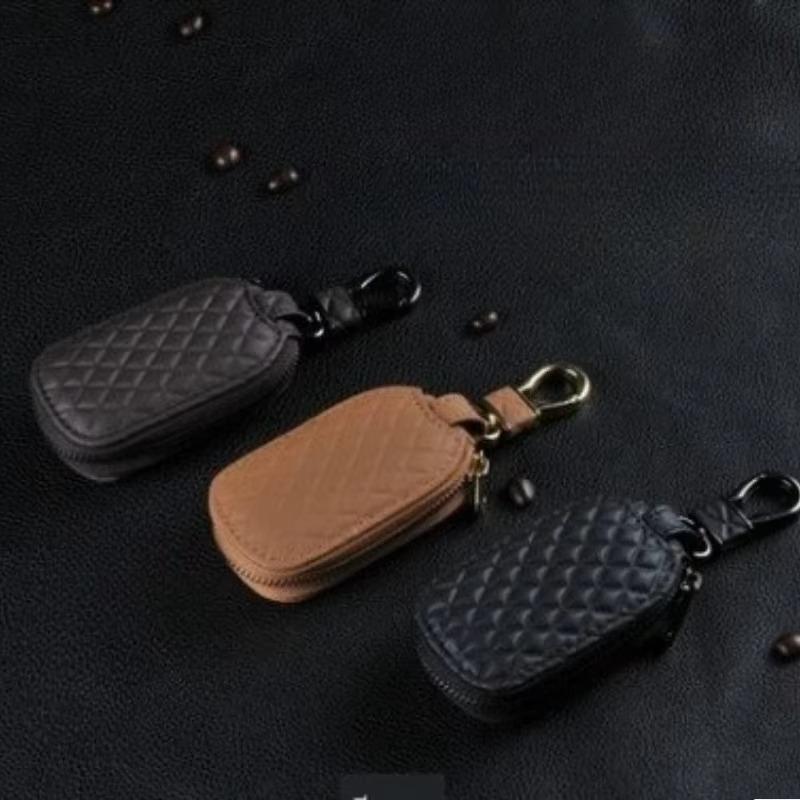 Car Keychain Covers Men Key Holder Genuine Leather Car Key Wallets Housekeeper Keys Organizer Zipper Case Bag Pouch