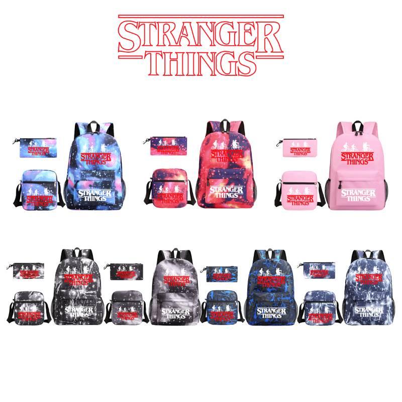Стильный холщовый рюкзак Stranger Things в комплекте с наплечной сумкой и пеналом, идеально подходит для повседневных путешествий