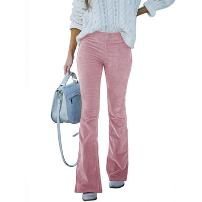 Осенне-зимние женские брюки, однотонные тонкие брюки с микро-расклешенной талией, вельветовые повседневные брюки с эластичной резинкой на талии