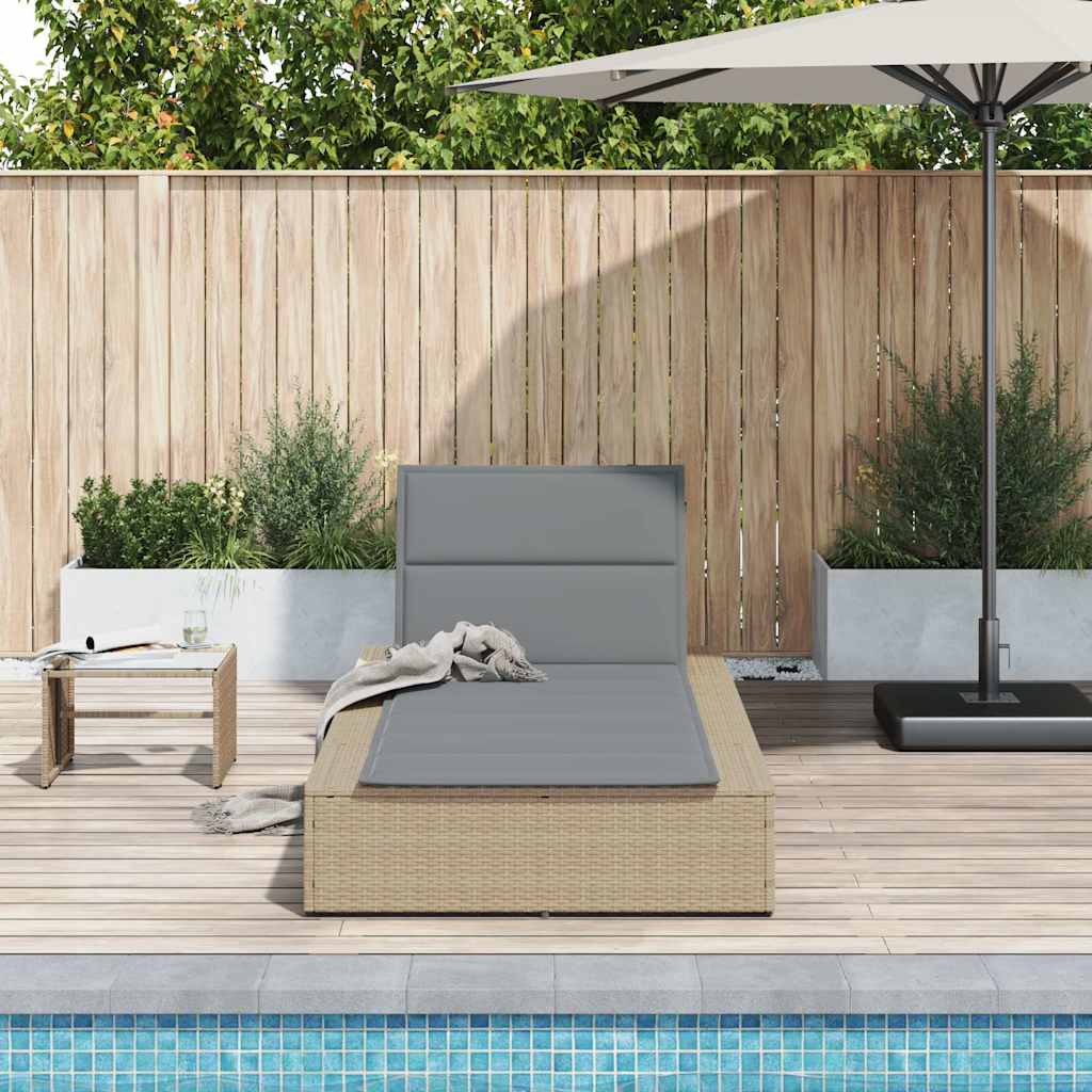 Sun Lounger with Floating Cushion Beige Poly Rattan