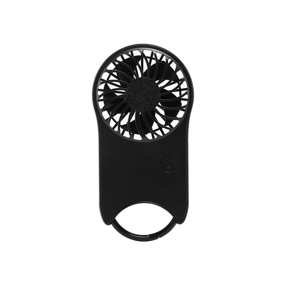 (Black) F12 Mini Handheld Fan 3 Wind Speed Outdoor Summer Cooling Fan with Hanging Buckle